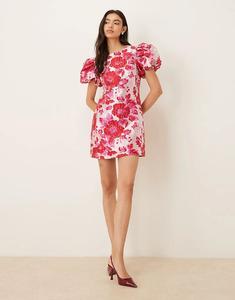Мини-платье Sister Jane Cherie с жаккардовыми рукавами-фонариками и розовым цветочным принтом