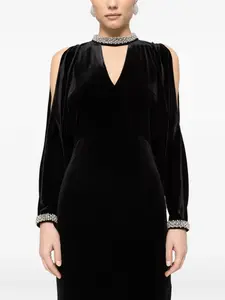 Бархатное миди-платье с кристаллами Nissa, черный