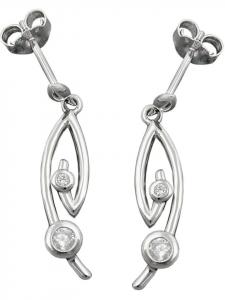 Gallay Серьги-гвоздики 28x6 мм с белыми родированными кубическими циркониями, серебро 925 пробы