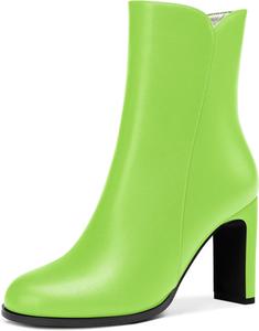 Женские формальные ботильоны SKYSTERRY с матовой поверхностью, круглый носок, на молнии, наружные, с блоковым высоким каблуком 3,3 дюйма, Lime Green