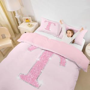 Erosebridal Персонализированный комплект постельного белья с монограммой T в стиле кавай, розовый с блестками, Pink T