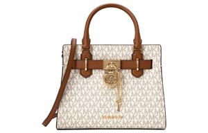 MICHAEL KORS Сумка Hamilton Series Leather Handbag Small женская Vanilla White & Acorn Brown