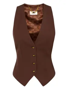 Габардиновый жилет на пуговицах Elisabetta Franchi, коричневый