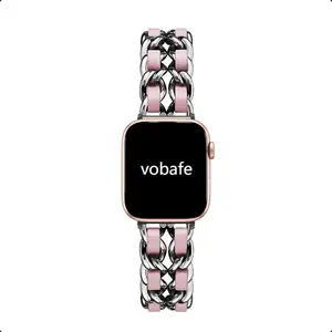 Ремешок Apple совместимость Натуральная кожа Материал Vobafe, Серебристый + белый кожаный шнур