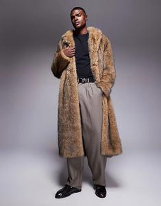 Длинное пальто свободного кроя из искусственного меха ASOS DESIGN коричневого цвета