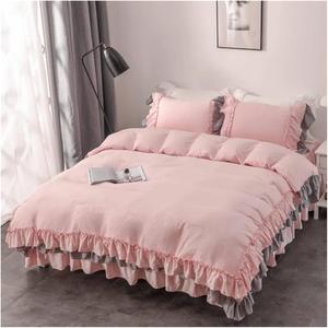 YIZUFU Комплект постельного белья с рюшами и тюлем белый романтичный Pink