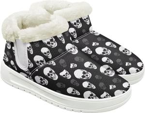 Женские ботинки JoyLamoria с принтом черепа, противоскользящие, утепленные, пушистые, для работы зимой, Skull Print