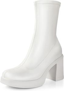 Женские ботильоны Ankis Platform с высокой массивной подошвой, боковой молнией и каблуком-гого, удобные, для вечеринок и праздничных нарядов, White Pu