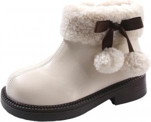 Милые детские плюшевые ботильоны на осень и зиму, с теплой флисовой подкладкой, мягкие и удобные, термо-ботинки для девочек, стиль принцессы Generic, White