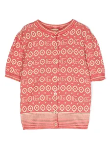 Кардиган в рубчик с узором Double G Gucci Kids, бежевый