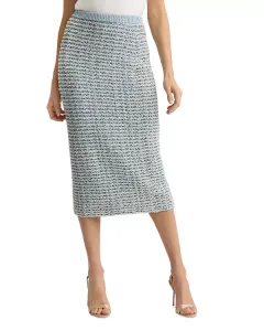 Мягкая вязаная юбка с пайетками и бахромой St. John, синий