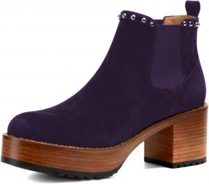 Женские ботильоны с круглым носком на платформе с заклепками, на устойчивом среднем каблуке, тянущиеся, на молнии Chelsea, удобные повседневные ботинки-платья, размеры 4-16 US Wansseny, Purple