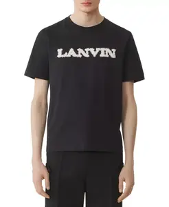 Хлопковая футболка с меховой отделкой Lanvin, черный