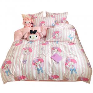 Sanrio Стильный мультяшный пододеяльник, простыня на резинке, постельное белье для общежития, комплект из 4 предметов