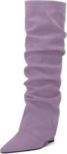 Женские ботфорты WAYDERNS с высоким каблуком на клинке, мягким верхом, заостренным носком, высотой 4 дюйма, удобные для повседневной носки, работы и вечеринок, осенне-зимние, Lavender