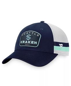 Мужская темно-синяя, белая полосатая кепка водителя грузовика Seattle Kraken Fundamental с регулируемой шириной Fanatics