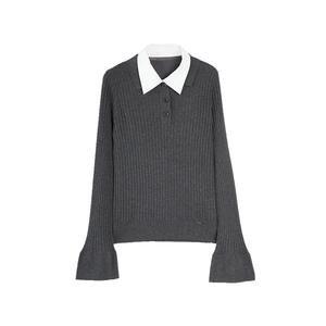 ELLE Трикотажный кардиган Women's Dark Gray Lapel Moderate Others