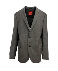 Клетчатый приталенный блейзер Hugo, серый