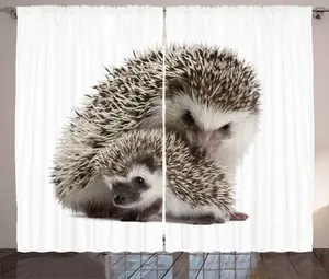 Штора ABAKUHAUS Ежик в деревенском стиле, любимая мамой и детьми, универсальная ленточная штора для гостиной с петлями и крючками, 280 x 225 см, цвет коричневый слоновая кость Abakuhaus