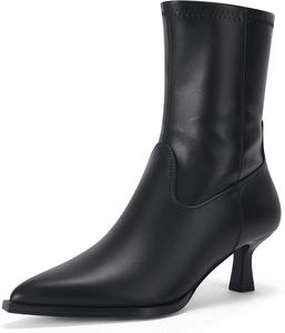 Женские ботильоны Coutgo с острым носком, с низким каблуком и боковой молнией, осенние сапожки, Black