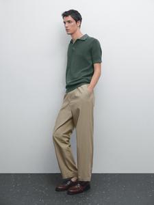 Футболка-Поло из текстурированного хлопкового трикотажа Massimo Dutti, Dark Green Marl