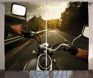 Шторы ABAKUHAUS Adventure Rustic, Rider Chopper Road, универсальные ленточные шторы для гостиной с петлями и крючками, 280 x 245 см, цвет "Лесной зеленый серый" Abakuhaus