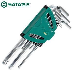 SATA 09105 Набор шестигранных ключей с удлиненной шаровой головкой, шестигранный ключ, легированная сталь SVCM, закаленная метрическая система, набор из 9 предметов 1,5–10 мм