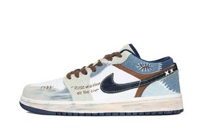 Jordan Кроссовки баскетбольные Air 1 Denim Tribe низкие Vintage Unisex White Blue устойчивые к истиранию