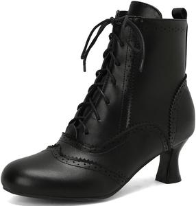 Винтажные викторианские ботинки DINTAHA с низким каблуком-кистенок, шнуровкой и готическим стилем, ботильоны для ведьминого костюма, Black