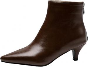 Модные ботильоны на каблуке-кошке для женщин с острым носком и молнией, офисные ботинки EU32-48 Cantianshu, 71 Brown