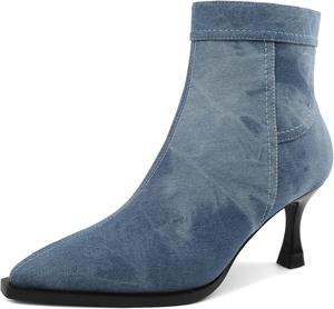 Женские ботильоны с каблуком-стилетто, заостренный носок, ботинки до щиколотки, сексуальные, осенне-зимние, короткие ботинки с молнией, каблук 2,5 дюйма Jaffamiraco, Denim Blue