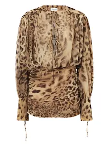 Мини-платье со шнуровкой и анималистичным принтом THE ANDAMANE, коричневый