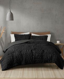 Комплект постельного белья Blair из 3 предметов с драпировкой и имитацией меха, размер Full/Queen Madison Park, черный