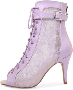 Женские кружевные ботильоны JXUZY с сеткой, шнуровкой и пряжкой, каблук-стилет, для свадьбы, вечеринки и танцев Generic, Purple/8.5Cm Heel