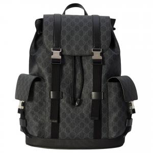 GUCCI Рюкзак из холста с кожаной отделкой мужской черный