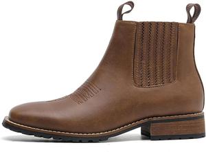 Мужские западные челси с квадратным носком, ботинки на щиколотку из искусственной кожи с эластичными боковыми вставками и многослойным деревянным каблуком Generic, светло-коричневый