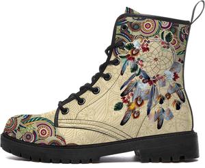 Женские и мужские боевые ботинки Uminder Dreamcatcher, шнуровка, боевые ботинки, рабочие ботильоны с животным принтом, водонепроницаемые, подарки для мужчин и женщин, Beige