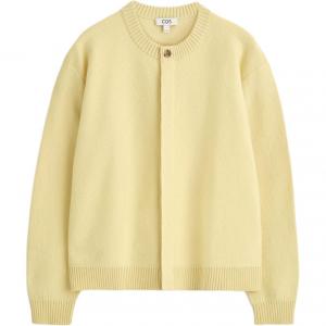 COS Мужской трикотажный кардиган с круглым вырезом, желтого цвета, средней жесткости