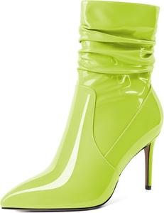 Женские скошенные ботильоны Mettesally с высоким каблуком, заостренным носком, модные стильные с боковой молнией, каблук 3,5 дюйма, ботинки средней высоты, Patent Light Green