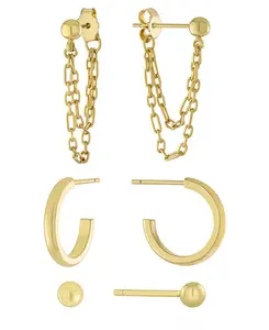 Серьги-Гвоздики, кольца и цепочки из трех частей, позолоченные или посеребренные Macy'S, gold