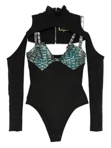 Топ с тиснением под кожу крокодила Mitiliane Couture, черный