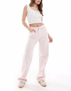 Джинсы с широкими штанинами розового цвета Stradivarius