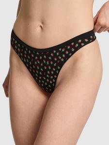 Бесшовные трусики-стринги с высоким вырезом Pink, smooth black strawberry print