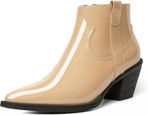 Женские ботильоны Esvowido с заостренным носком, низким каблуком, массивным каблуком, короткие ботинки с боковой молнией и мехом, офисные осенние ботинки, Beige