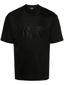 Футболка с вышитым логотипом GIORGIO ARMANI, черный