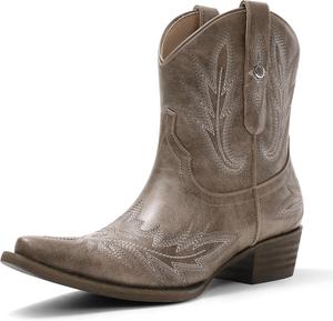 Женские короткие ковбойские ботильоны USIMAD с массивным каблуком и квадратным носком, для повседневной носки, Brown