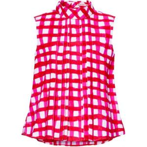 X Marni Женская Блузка с Клеткой и Сборками Розовый UNIQLO, Розово-Красный