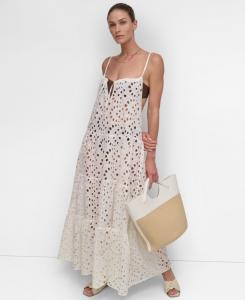 Женское многоярусное макси-платье-накидка для купальника DKNY, Soft White