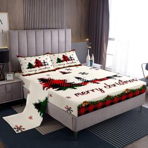 Erosebridal Комплект постельного белья с новогодним принтом для детей в красно-черную клетку, Red Green