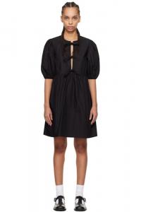 Черное хлопковое поплиновое мини-платье с завязками GANNI